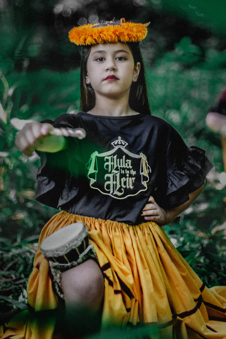 "Hula is in the Heir" Keiki Blouse in Black